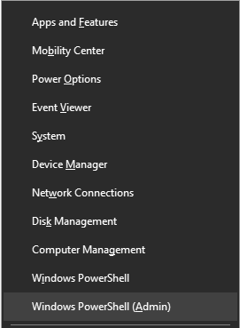 Presione Windows + X y abra Windows PowerShell con acceso de administrador