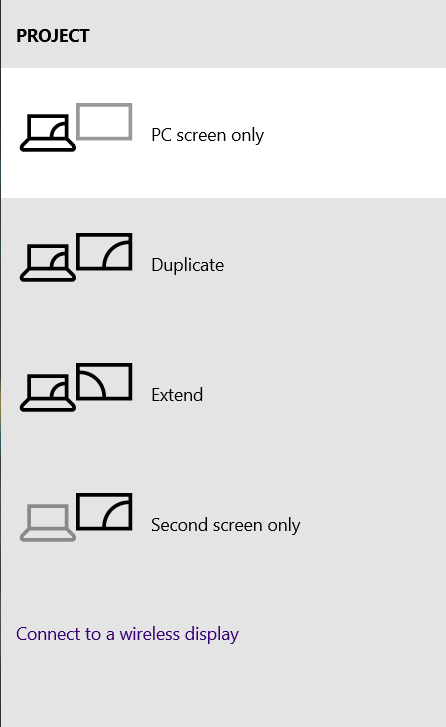 Mostrar opciones de proyecto. Cómo configurar 3 monitores en una computadora portátil