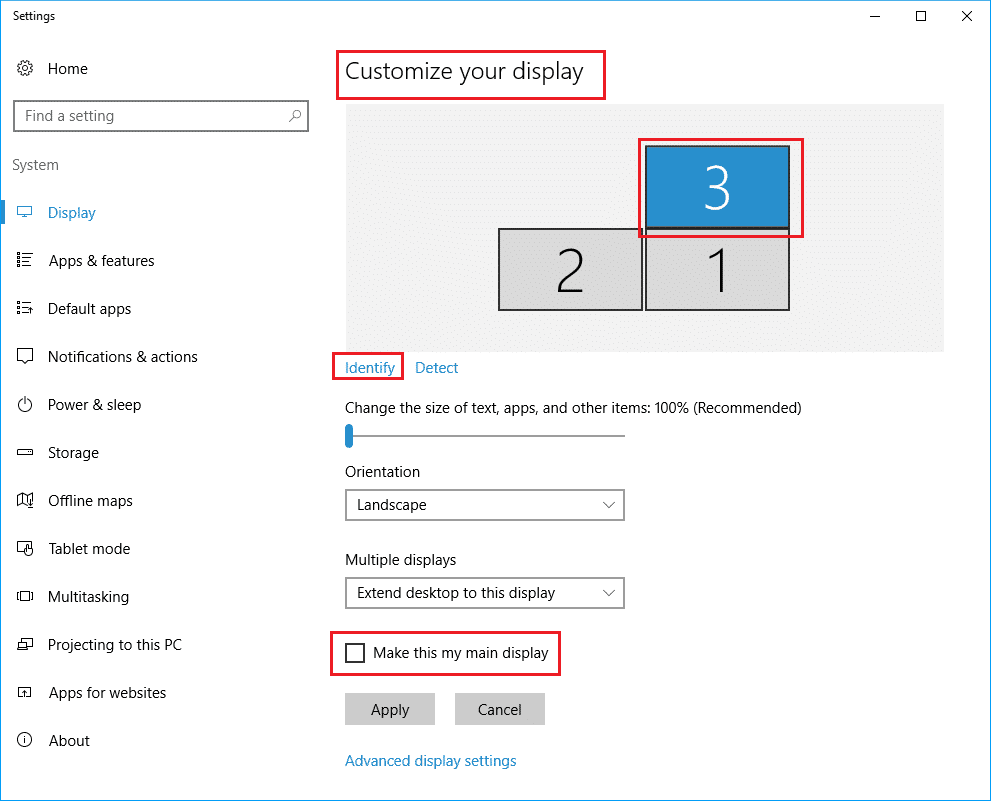 reorganice varios monitores de pantalla en la sección personalizar su escritorio en la configuración del sistema de visualización en Windows