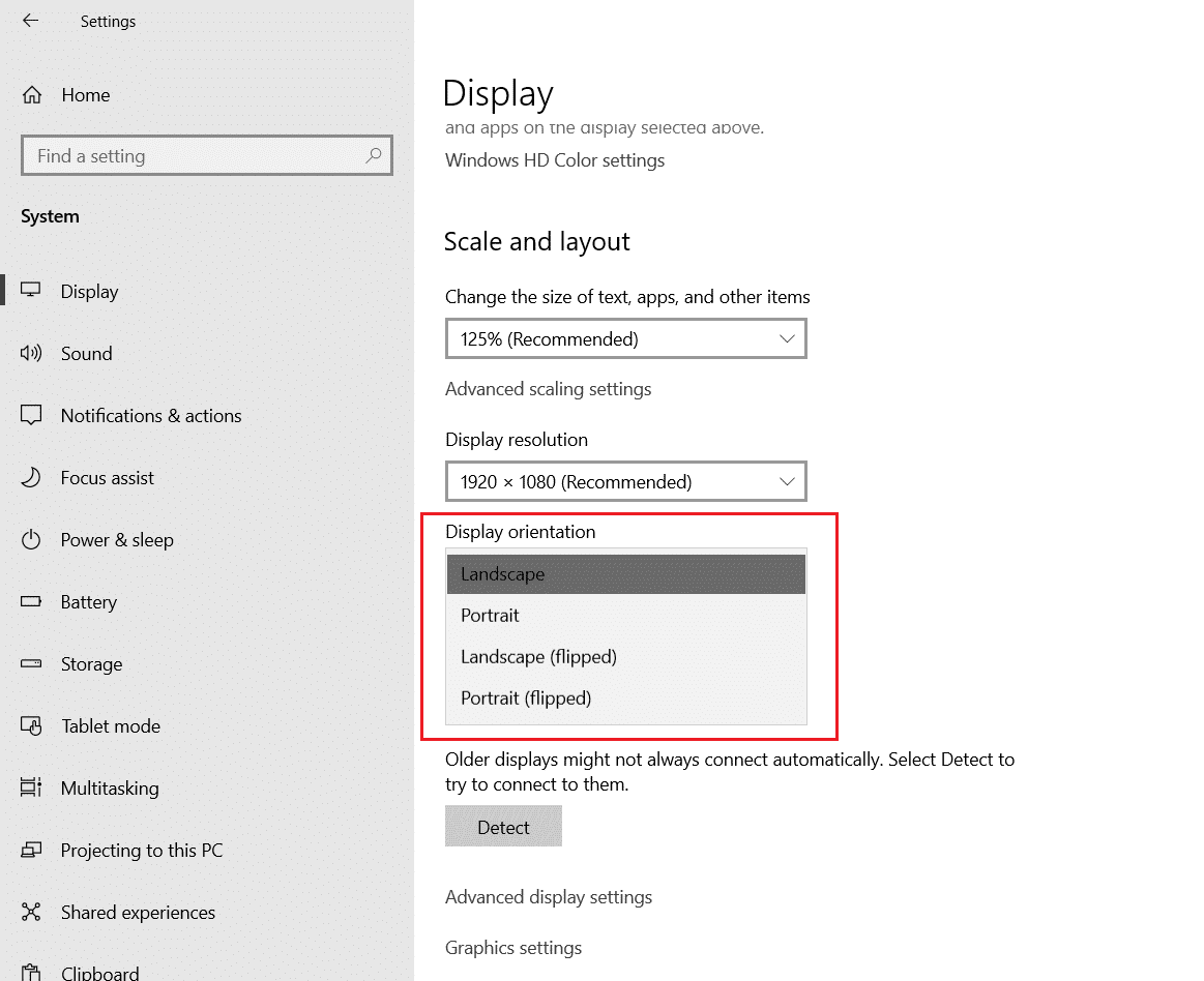 cambiar la escala de orientación de la pantalla y la sección de diseño en la configuración del sistema