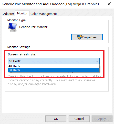 elija la frecuencia de actualización de la pantalla en la pestaña del monitor. Cómo configurar 3 monitores en una computadora portátil