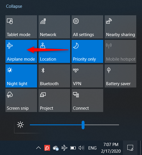Activar o desactivar el modo avión desde el Centro de actividades