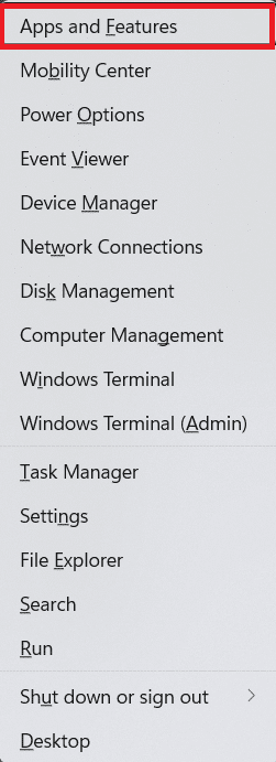 seleccione aplicaciones y funciones en el menú Enlace rápido.  Cómo arreglar la pantalla negra de Windows 11 con el problema del cursor del mouse