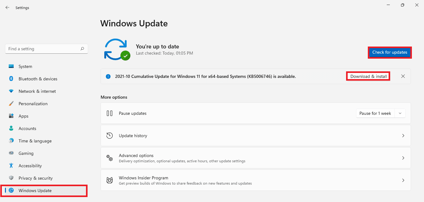 Pestaña de actualización de Windows en la aplicación Configuración