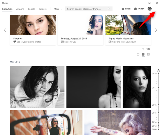 Ver más botón de menú en la aplicación Fotos