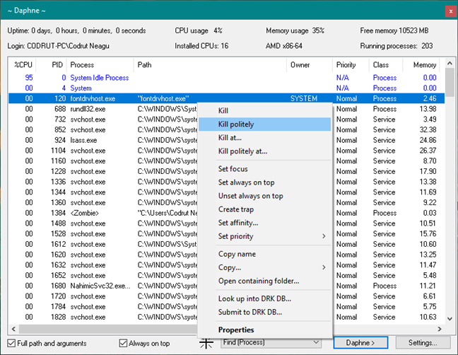 Daphne: una mejor alternativa al Administrador de tareas de Windows