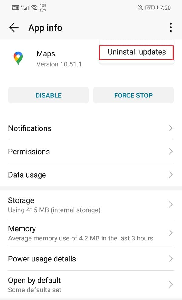 Toca el botón de desinstalar actualizaciones.