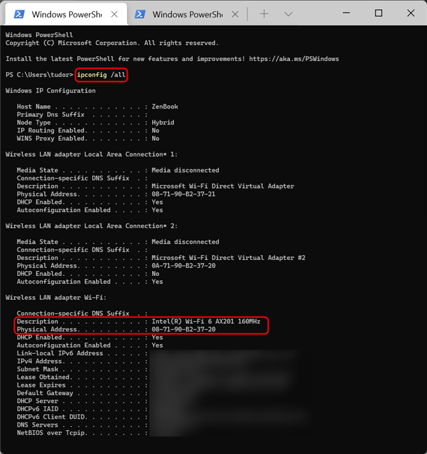 Ejecute ipconfig /all para encontrar su dirección MAC