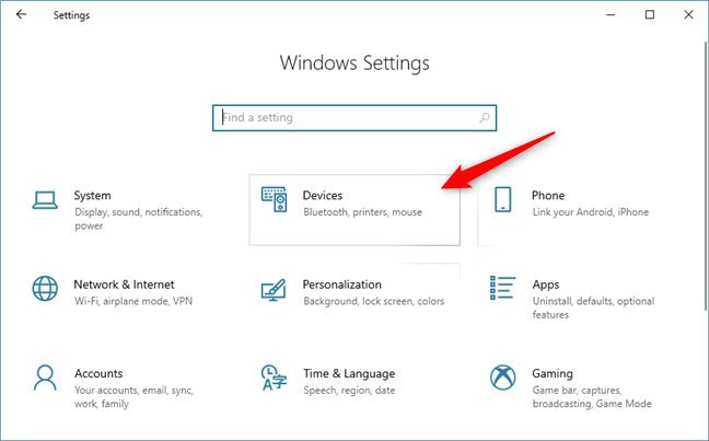La categoría Dispositivos de la Configuración de Windows 10