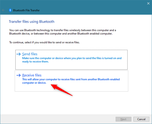Elegir recibir archivos a través de Bluetooth