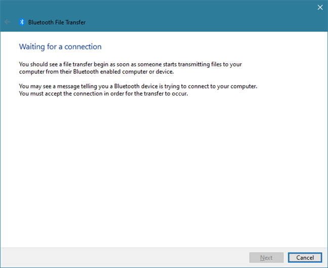 Windows 10 esperando una conexión Bluetooth