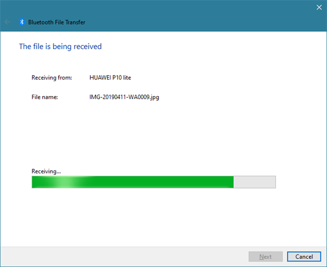 Recibir archivos a través de Bluetooth en una computadora portátil con Windows 10