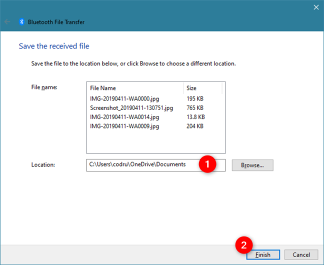 Guardar los archivos recibidos a través de Bluetooth