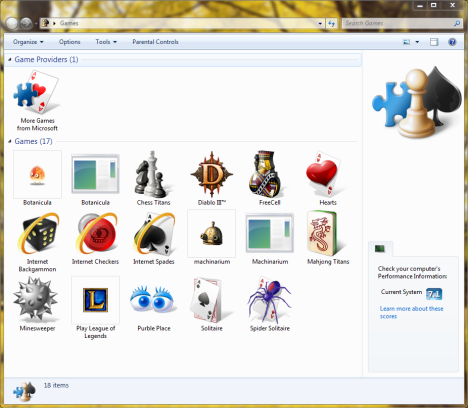 Carpeta de juegos en Windows 7