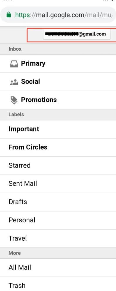 Toque su dirección de correo electrónico en la parte superior del menú de Gmail