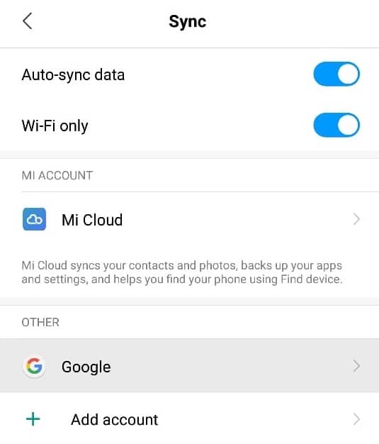 En la configuración de la cuenta de tu teléfono, toca 'Google'
