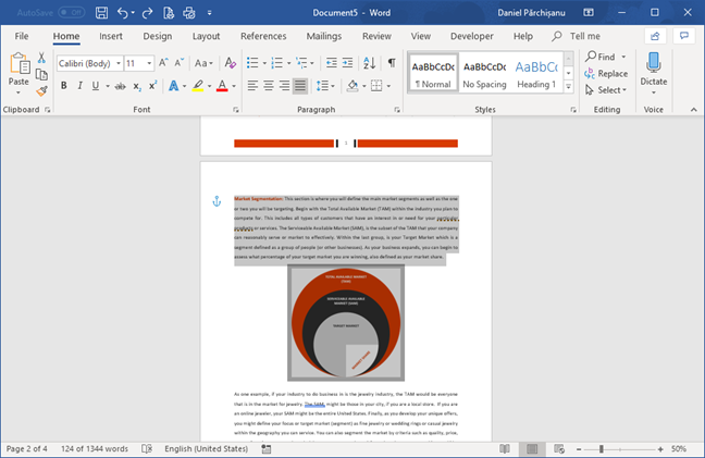 Seleccione el contenido para cambiar la orientación de la página en Microsoft Word