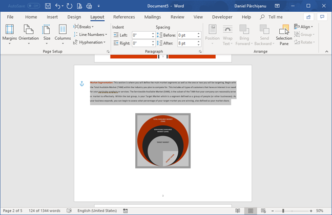 Una sola página horizontal en un documento de Microsoft Word