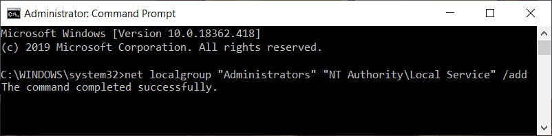 Agregar el grupo de administradores al servicio local