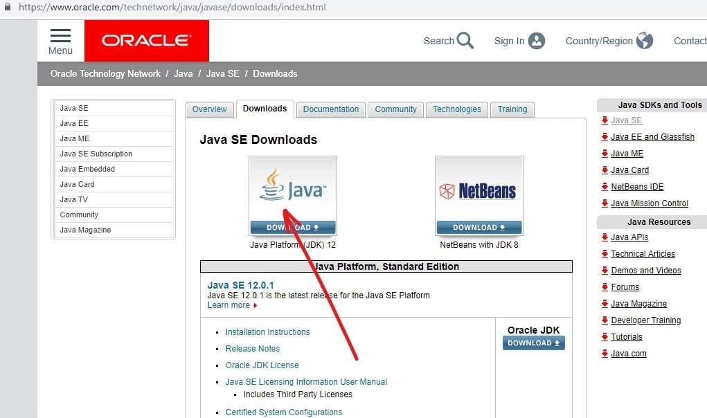 Vaya al sitio web oficial de java y haga clic en descargar java