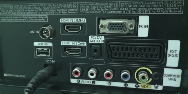 Opciones de entrada en un monitor o televisor antiguo