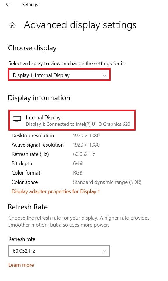 Haga clic en el menú desplegable debajo de Elegir pantalla para encontrar el nombre de cualquier otro monitor conectado a la computadora.