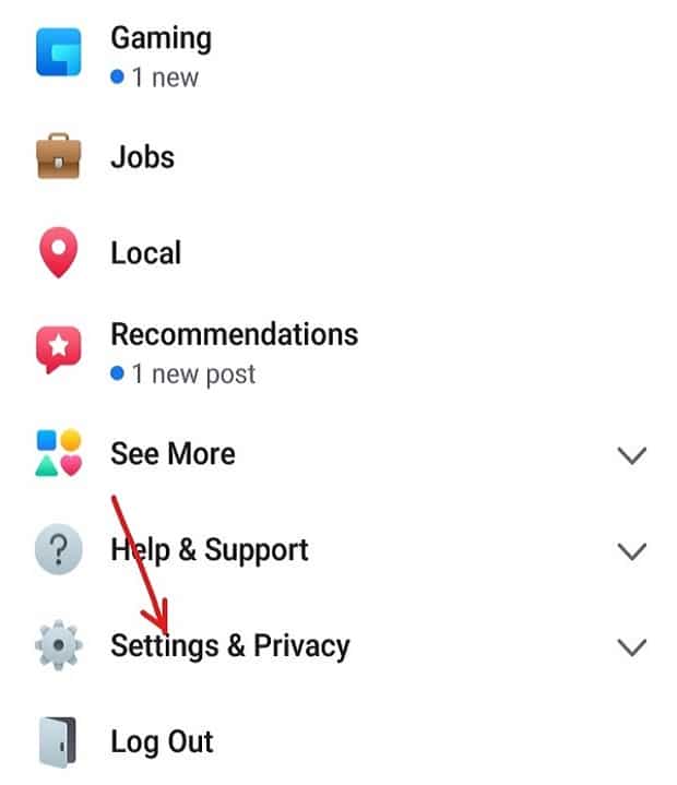 Desplácese hacia abajo y luego haga clic en la opción Configuración y privacidad