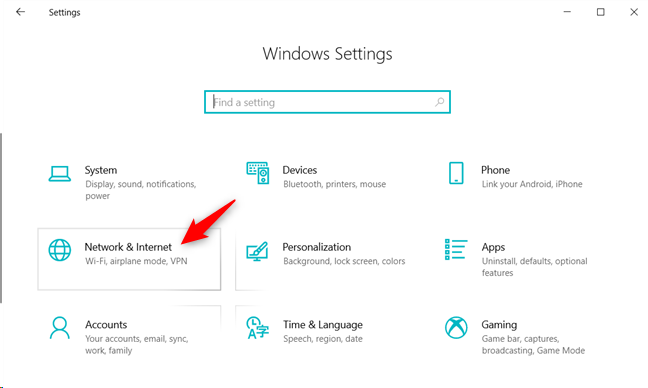La red &erio;  Categoría de Internet de la configuración de Windows 10