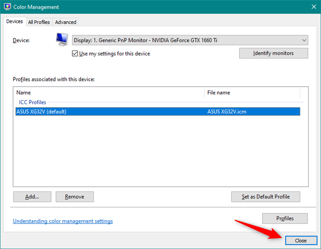 Se ha agregado un nuevo perfil de color para el monitor a Windows 10