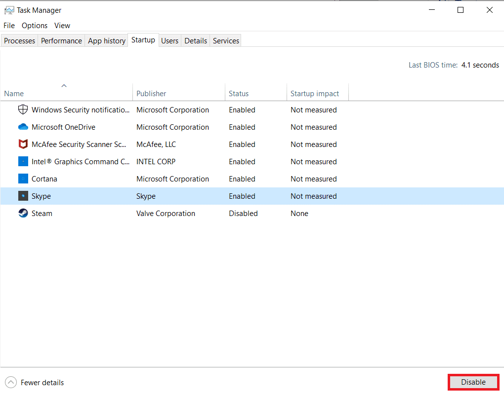 seleccione las tareas de inicio que no son necesarias y haga clic en Deshabilitar que se muestra en la esquina inferior derecha.  Corrige ERR_EMPTY_RESPONSE en Windows 10
