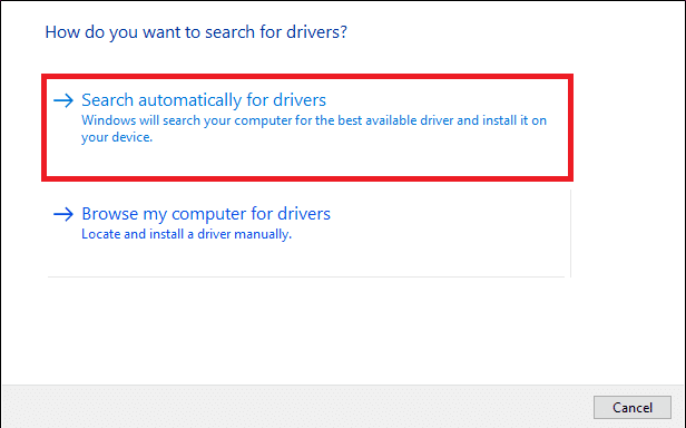 A continuación, haga clic en Buscar controladores automáticamente para localizar e instalar el mejor controlador disponible.  Corrige ERR_EMPTY_RESPONSE en Windows 10