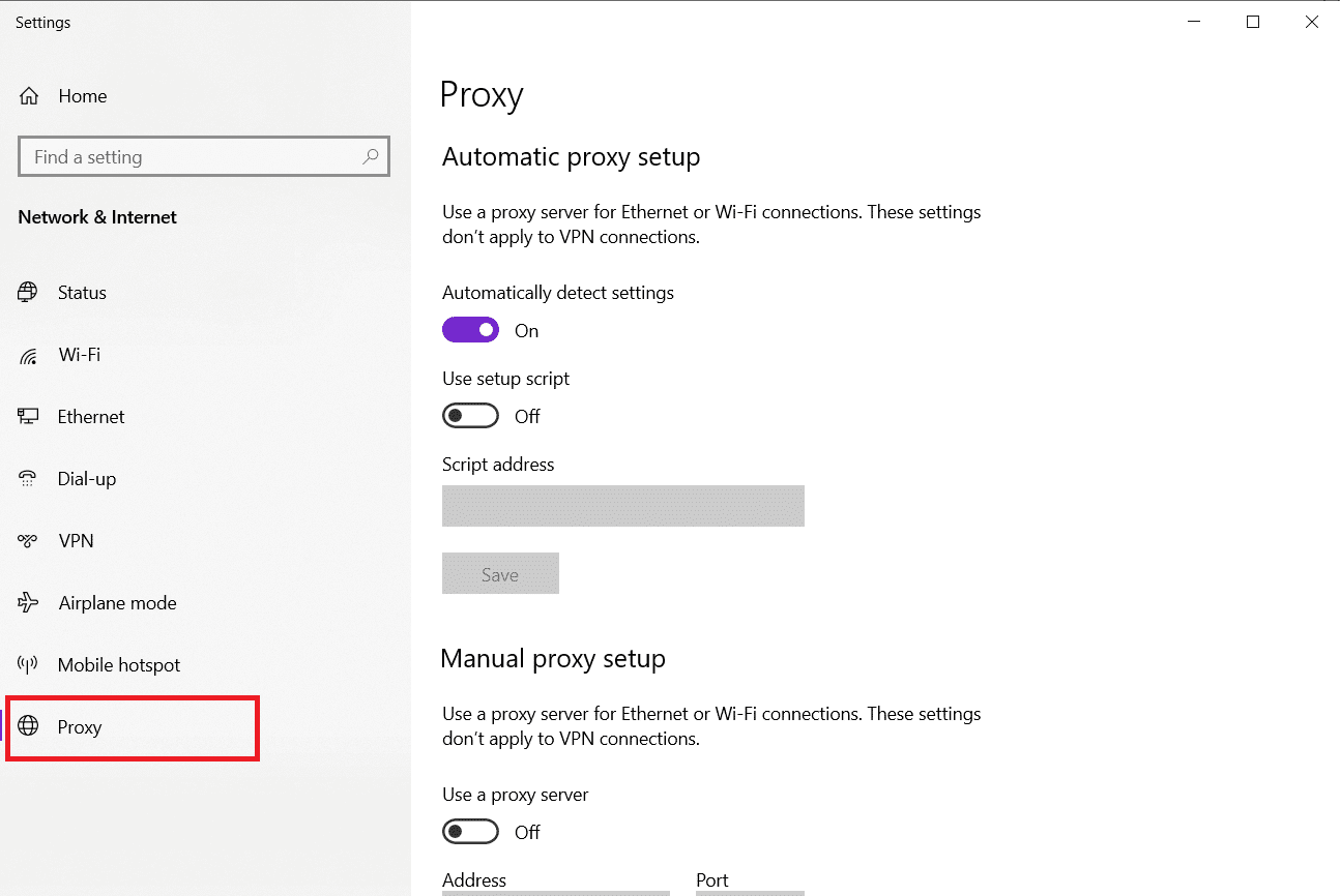 Vaya a la pestaña Proxy en el panel izquierdo