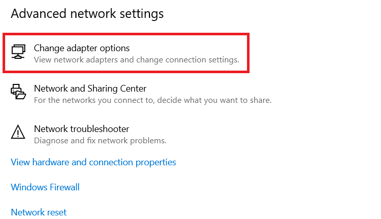 Haga clic en Cambiar opciones de adaptador