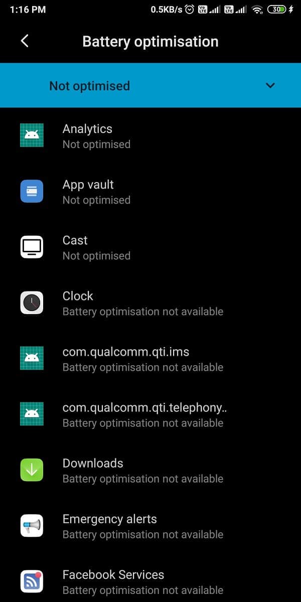 Ahora, puede ver la lista de todas las aplicaciones que no están optimizadas.