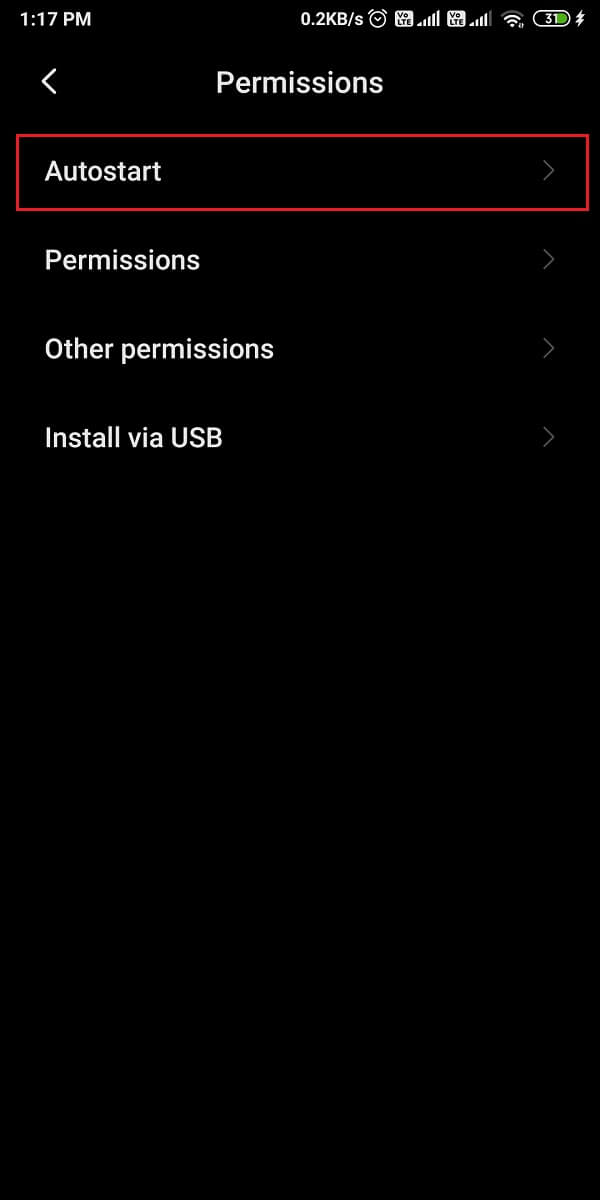 toque Inicio automático para ver la lista de aplicaciones que pueden iniciarse automáticamente en su dispositivo.