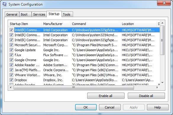 msconfig Windows 7