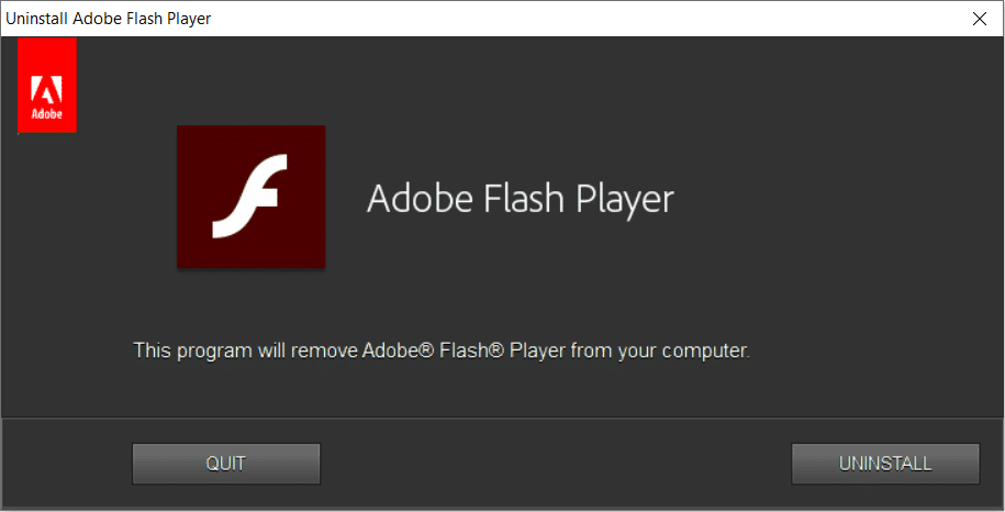 Descargue el desinstalador oficial de Adobe Flash Player |  Arreglar Error al cargar el reproductor: no se encontraron fuentes reproducibles