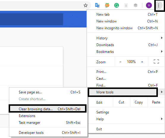 debe hacer clic en Borrar datos de navegación |  Arreglar Error al cargar el reproductor: no se encontraron fuentes reproducibles