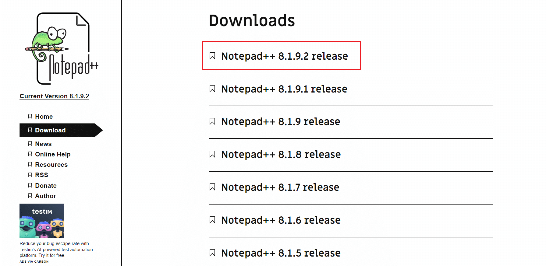 elija la versión en la página de descarga. Cómo instalar el complemento Notepad ++