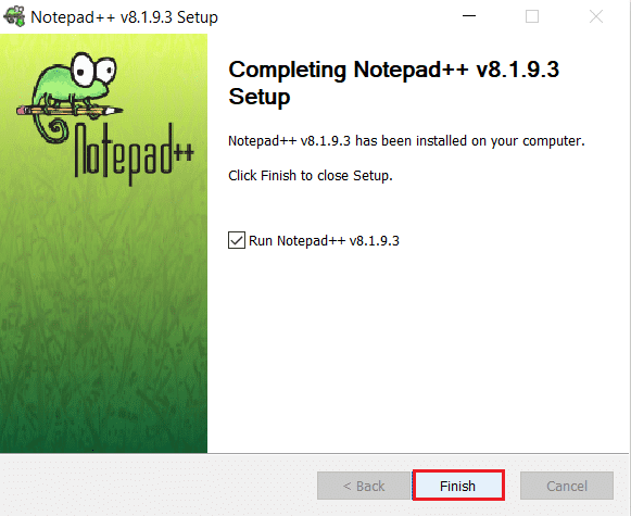 haga clic en Finalizar después de que finalice la instalación de Notepad plus plus