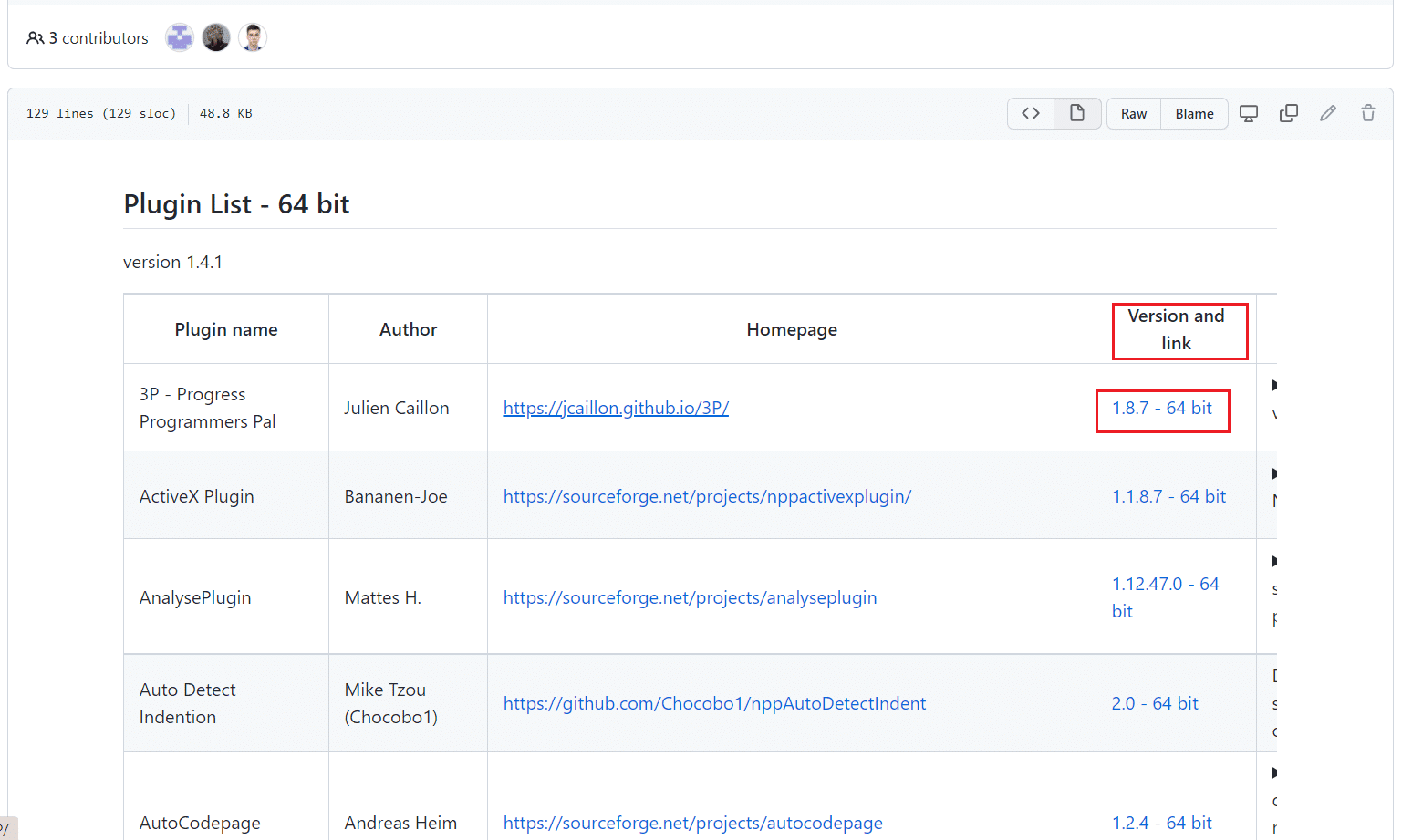 seleccione la versión y el enlace de notepad plus plus plugin en la página de github
