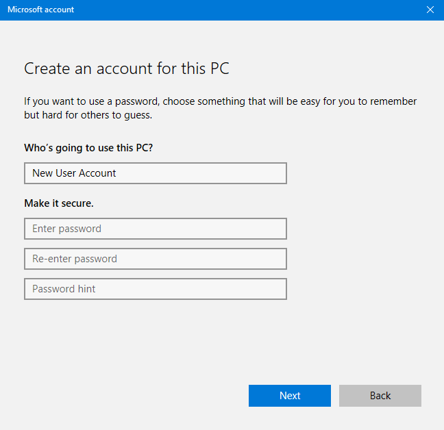 Cuenta de usuario, Windows