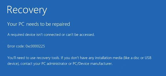 Solucionar el código de error 0xc0000225 Windows 10