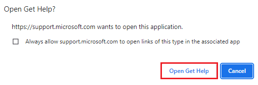 Para esto, haga clic en el botón Abrir Obtener ayuda de la aplicación y confirme el aviso haciendo clic en el botón Abrir Obtener ayuda. Arreglar la videollamada de Microsoft Teams que no funciona