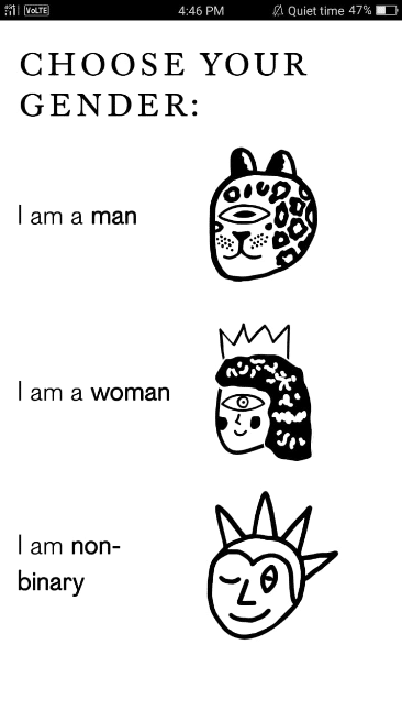 Después del registro, debe responder algunas preguntas como ¿Cuál es su identidad de género?  Pure mantiene toda su información anónima. 