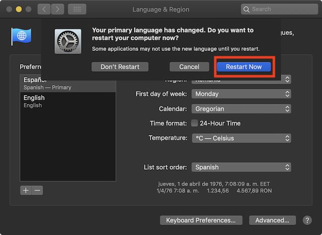 Reinicie su Mac para que los cambios surtan efecto