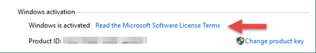 La sección Activación de Windows desde el Panel de control en Windows 10