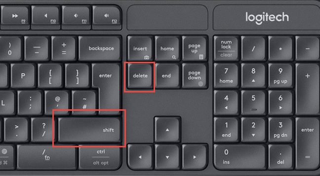 Presionar SHIFT+Delete elimina los archivos sin moverlos a la Papelera de reciclaje