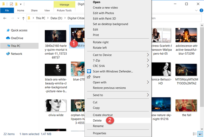 Eliminar un archivo desde el menú contextual
