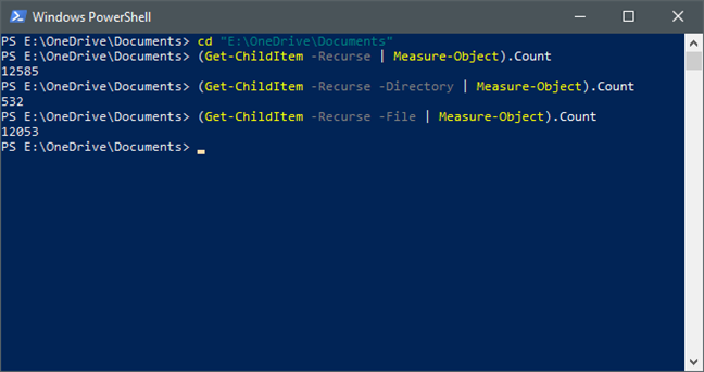 Uso de PowerShell para contar recursivamente todos los archivos y carpetas en una carpeta